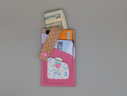 Card wallet /w coin pocket- Pink sprinkle cone