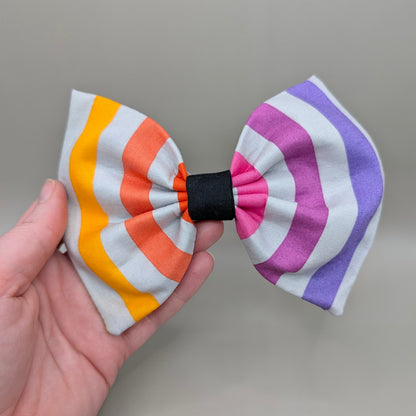 Bellie Bear Bows - Grey Rainbow Stripe