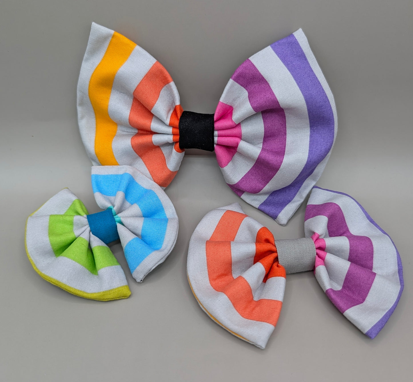 Bellie Bear Bows - Grey Rainbow Stripe