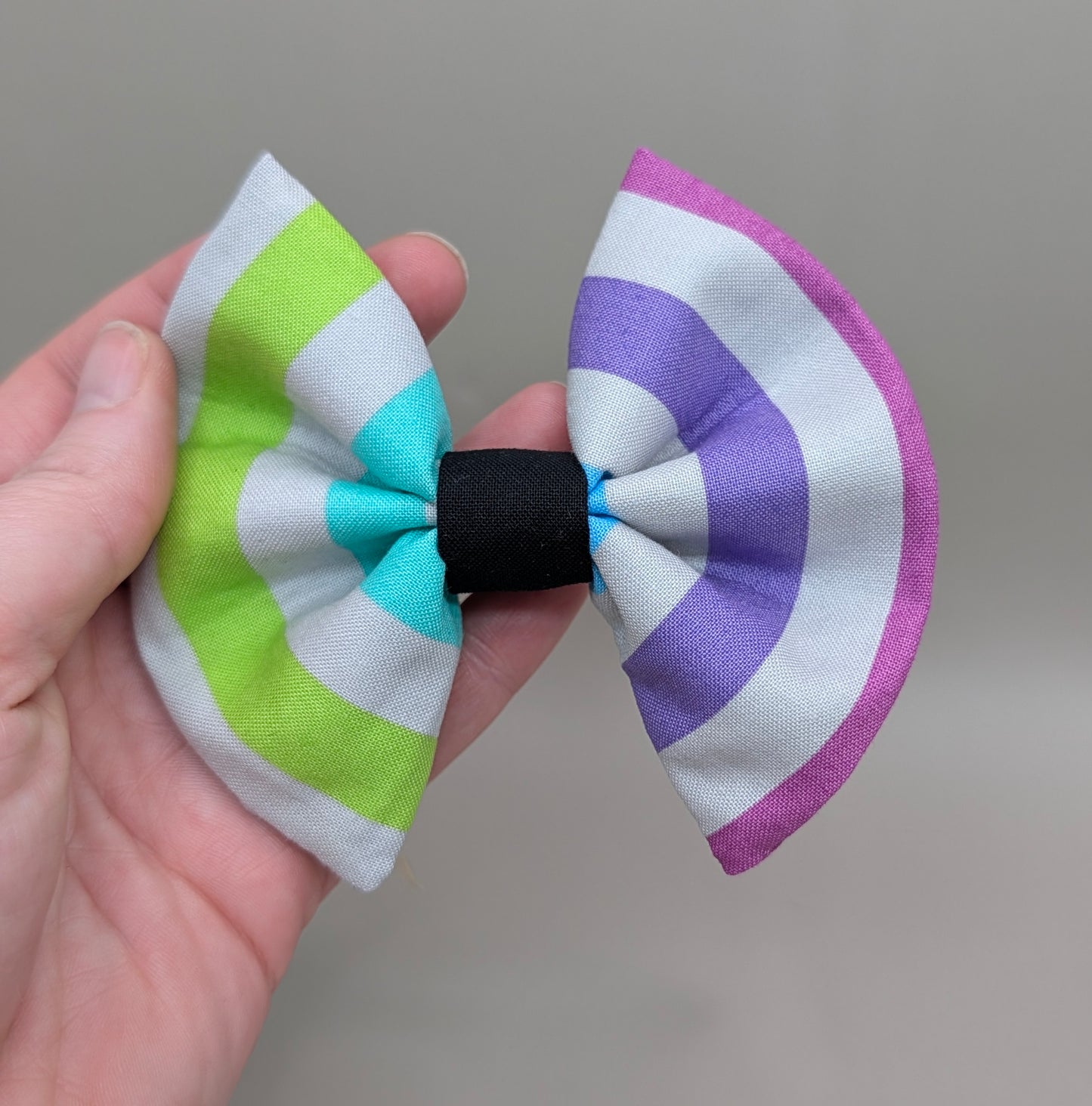 Bellie Bear Bows - Grey Rainbow Stripe