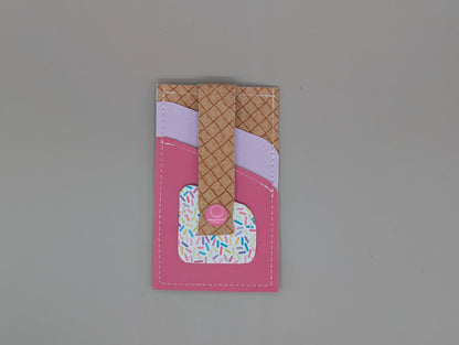 Card wallet /w coin pocket- Pink sprinkle cone