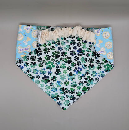 Blue Barkday Scrunchie Bandana-Reversible