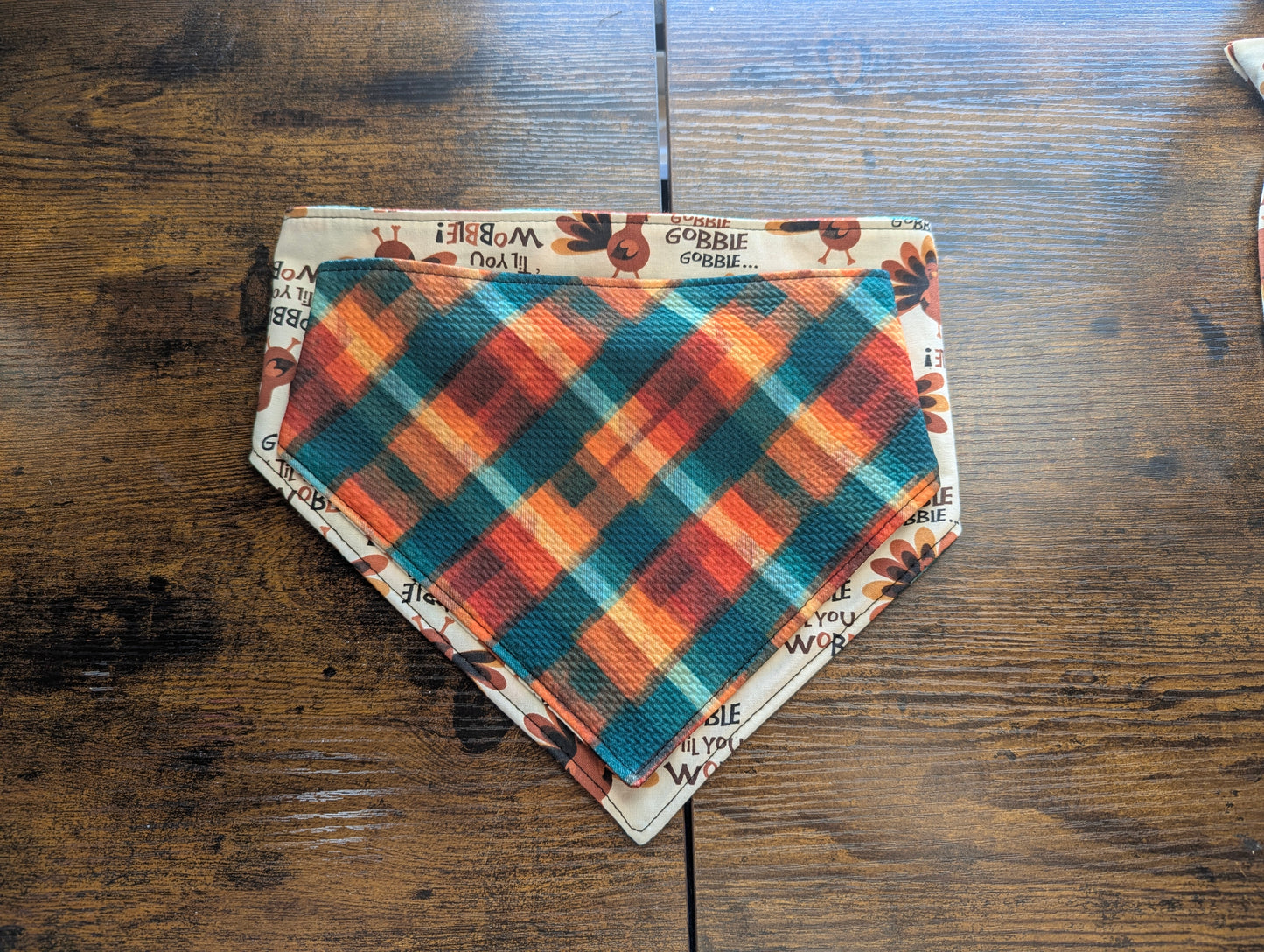 Gobble Til You Wobble Scrunchie Bandana/plaid- Reversible