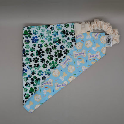Blue Barkday Scrunchie Bandana-Reversible