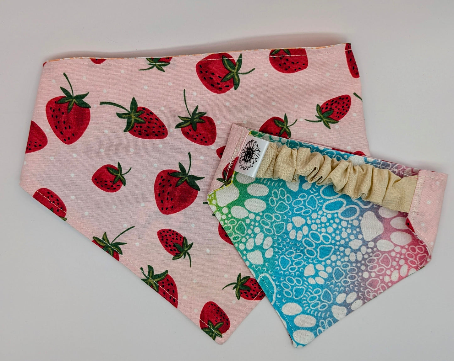 Strawberry and Paws Scrunchie Bandana-reversible