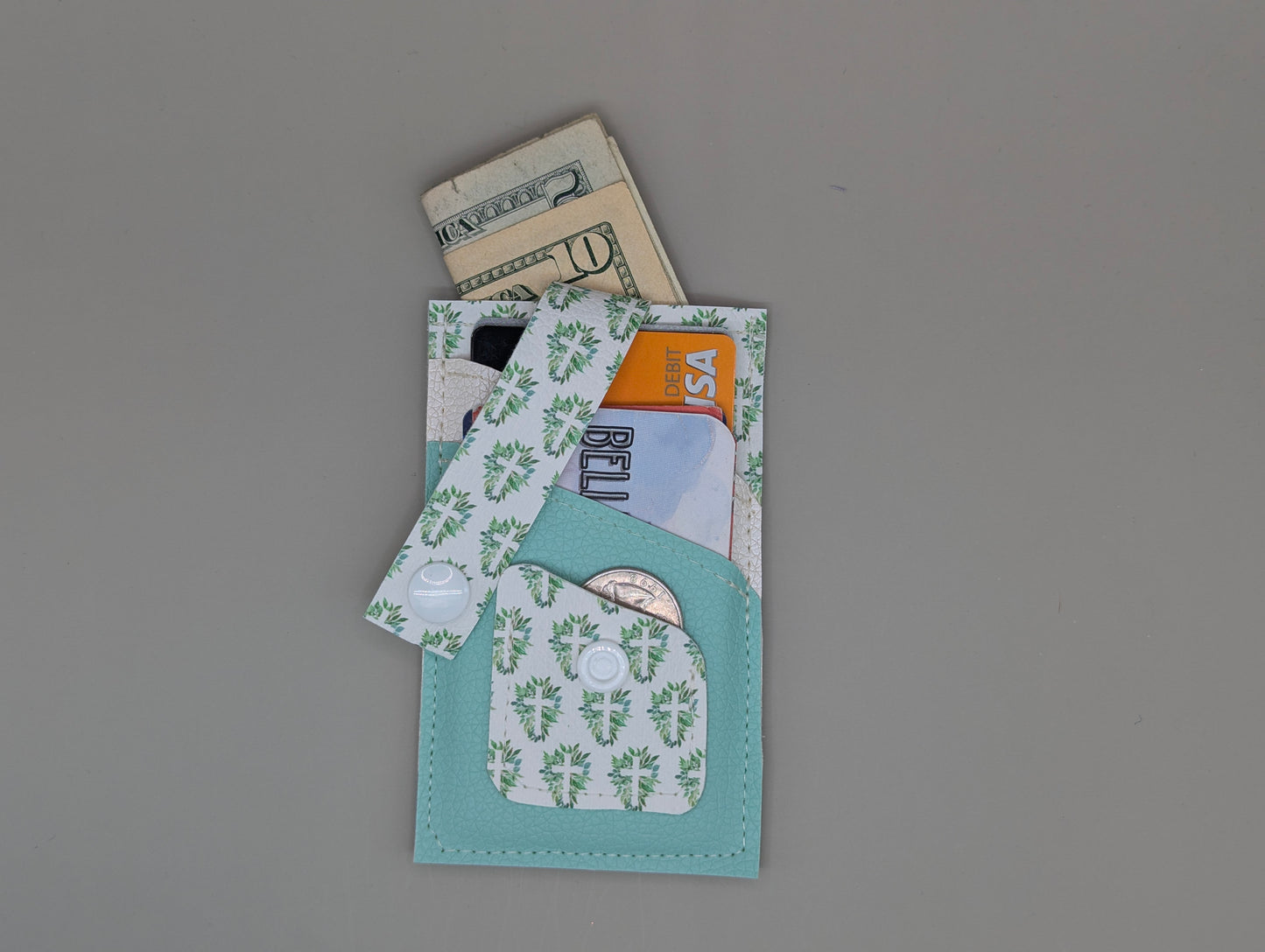 Card wallet /w coin pocket- Floral Cross