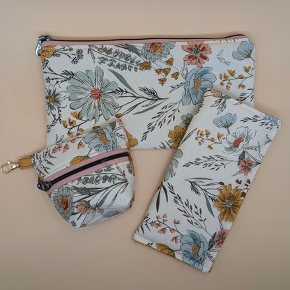 Cream Floral Mini Pouch