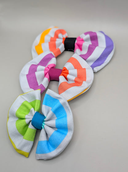 Bellie Bear Bows - Grey Rainbow Stripe
