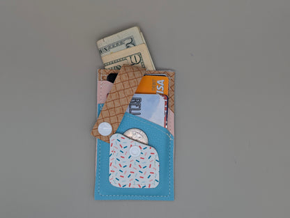 Card wallet /w coin pocket- Blue sprinkle cone