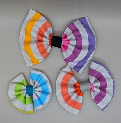 Bellie Bear Bows - Grey Rainbow Stripe