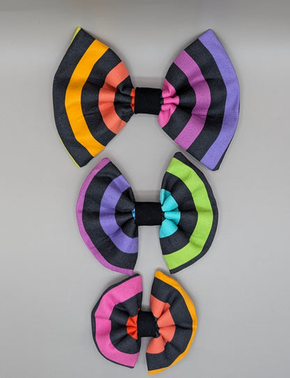 Bellie Bear Bows - Black Rainbow Stripe