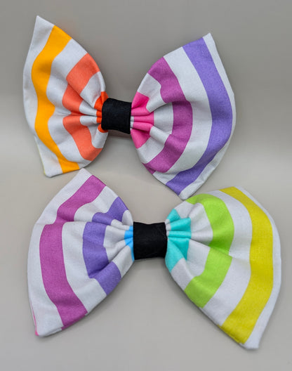 Bellie Bear Bows - Grey Rainbow Stripe