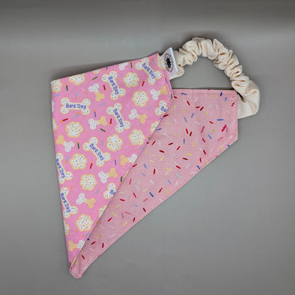 Pink Barkday Scrunchie Bandana-Reversible
