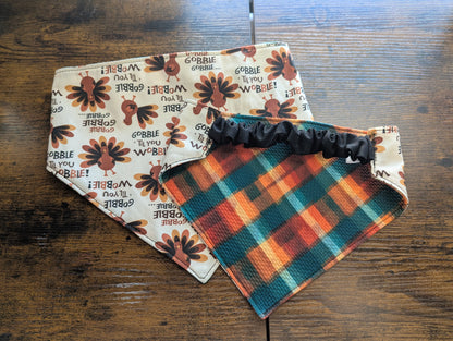 Gobble Til You Wobble Scrunchie Bandana/plaid- Reversible